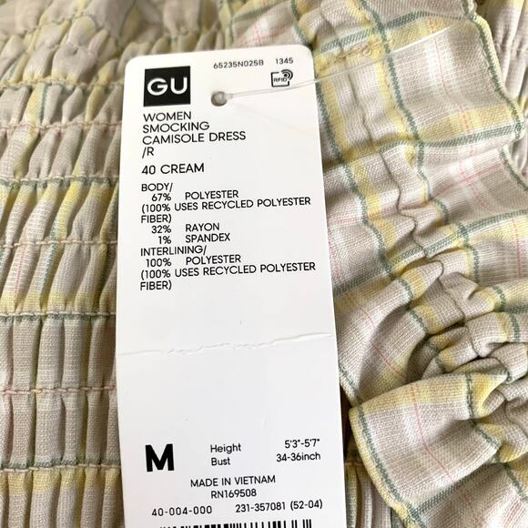 GU (Uniqlo) x Rokh Smocking Camisole Dress in Cream Plaid - Picture 16 of 16